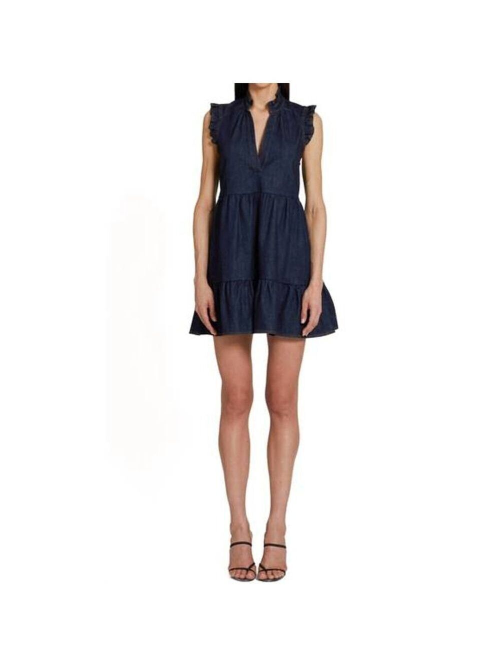 Women's Amanda Uprichard Dark Blue Denim Ruffle Mini Dress XS
